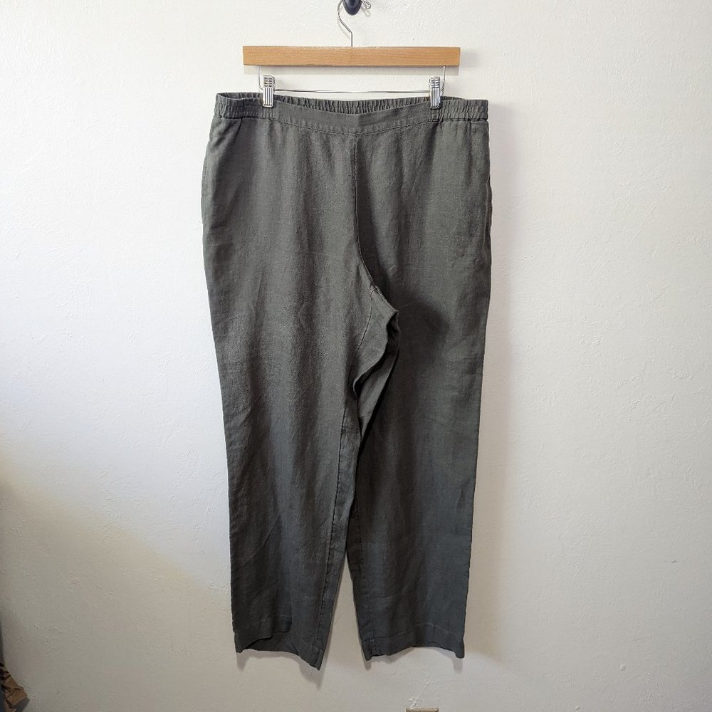 J. Jill Green Wide Leg Linen Pull On Pants Size Large